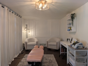 Chiropractic session in progress at Dr. Jen O'Shea's home-based clinic in Burlington